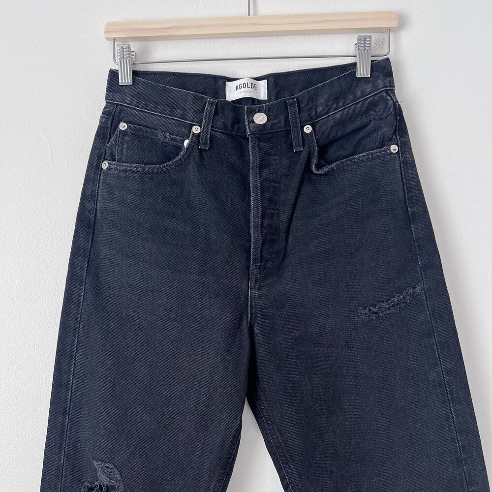 AGOLDE 90’s High Rise Straight Legs Jeans Size 25 Black Wash Distressed - Picture 3 of 9